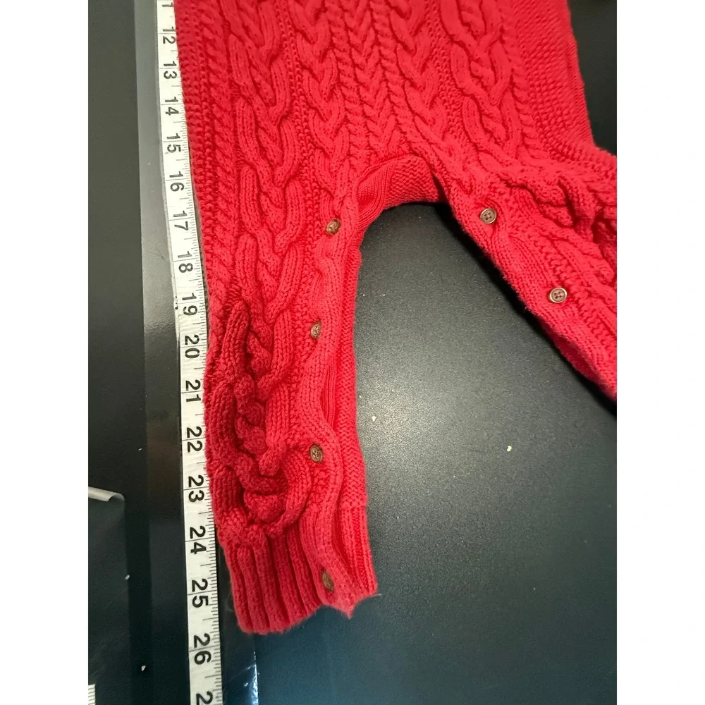 Vintage Baby Gap Red Cable Knit Long Sleeve Romper Sweater Coverall Size 12-18 M